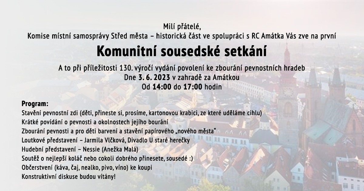 Komunitní sousedské setkání historické části města Hradec Králové
